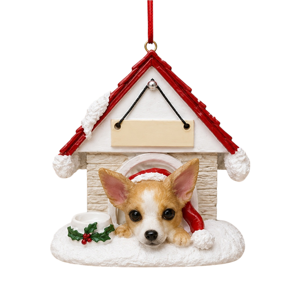 Ceramic Doghouse Ornament - Chihuahua - Tan