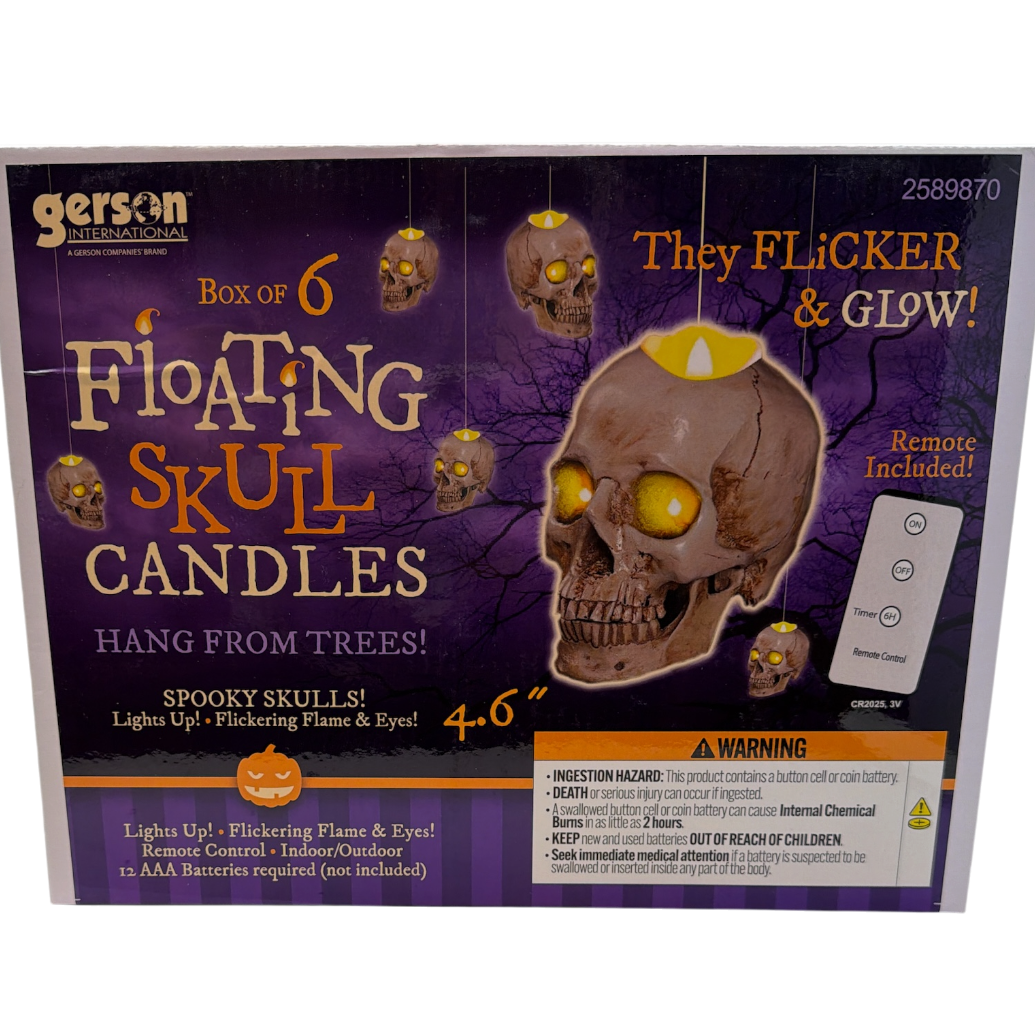 Lighted Hanging Skulls - Set of 6