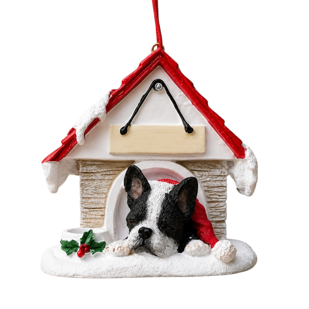 Ceramic Doghouse Ornament - Boston Terrier