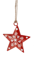 Mini Metal Star Ornament  - Red With White Snowflake