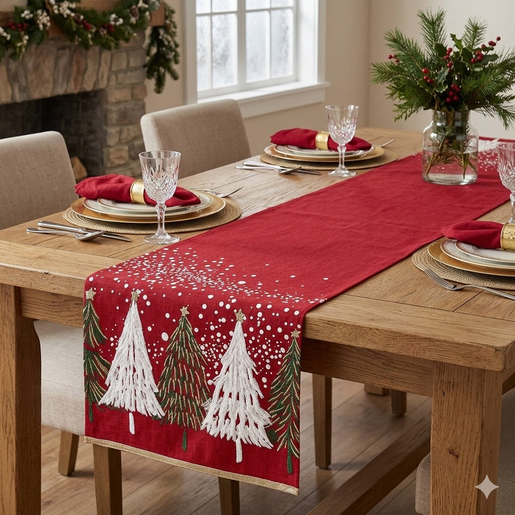 Snowy Trees Table Runner - 13.5 inch x 72 inch