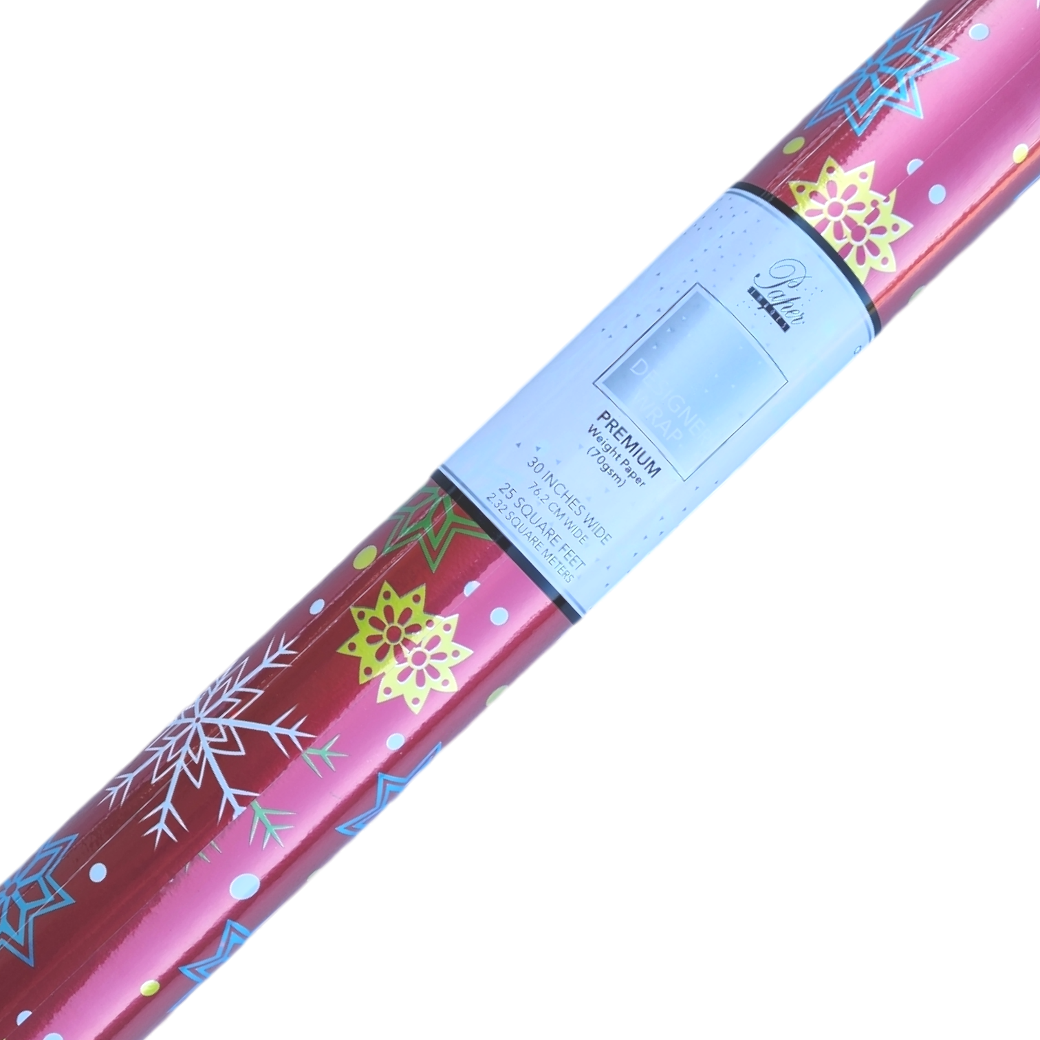 Premium Foil Roll Wrap - 30" x 120" - Festive Snowflake Sparkle