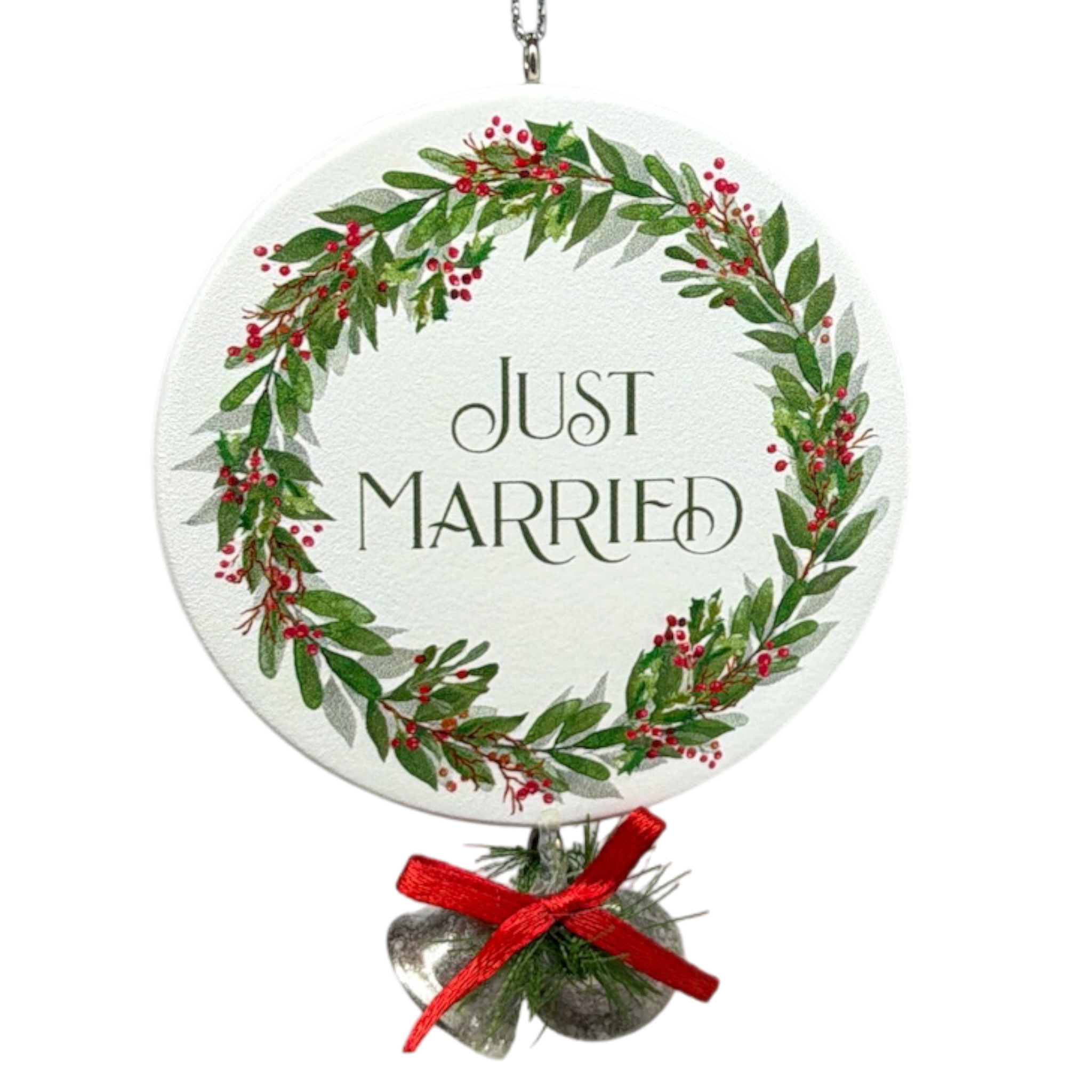 Just Married  With Wedding Bells Ornament