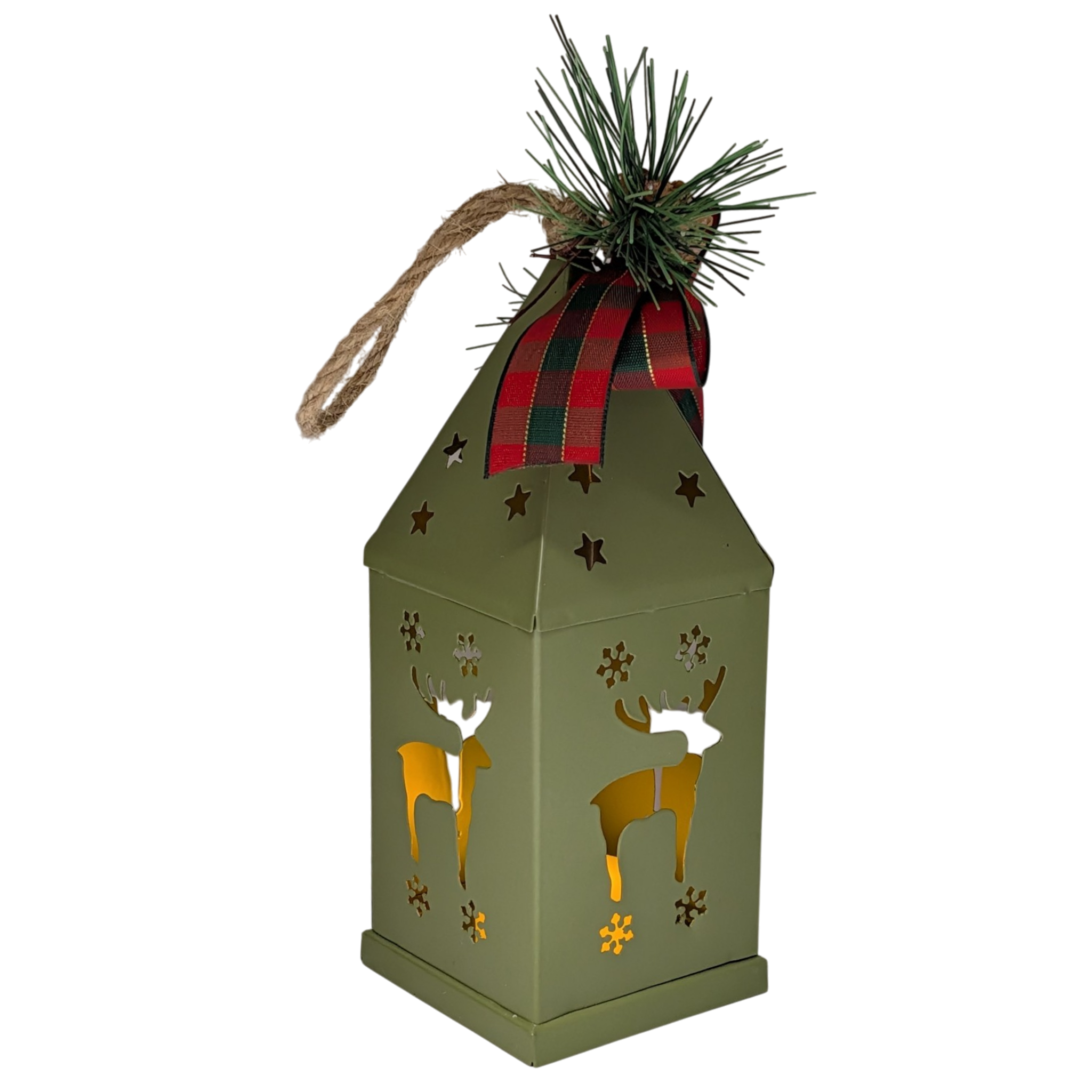 Punched-Tin Lighted Lantern - Sage