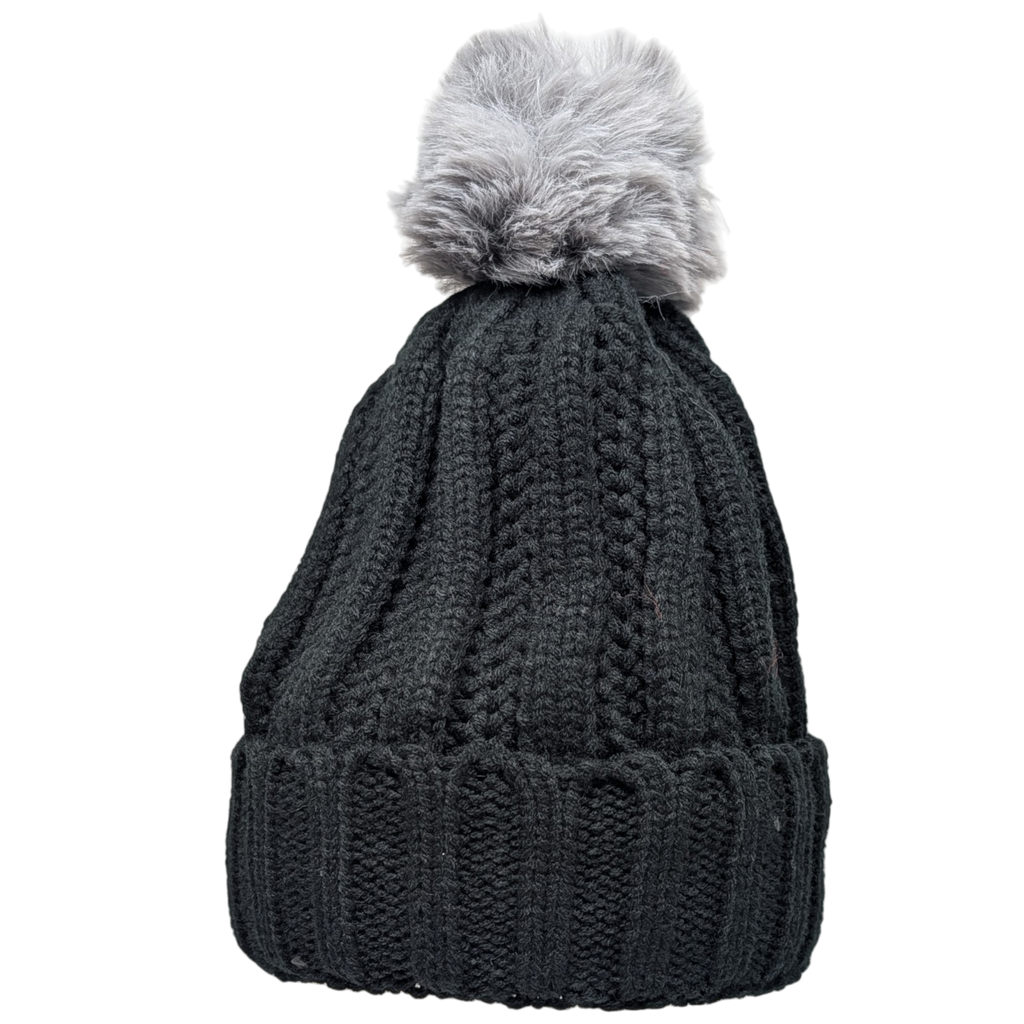Knit Hat With Three Interchangeable Poms - Black