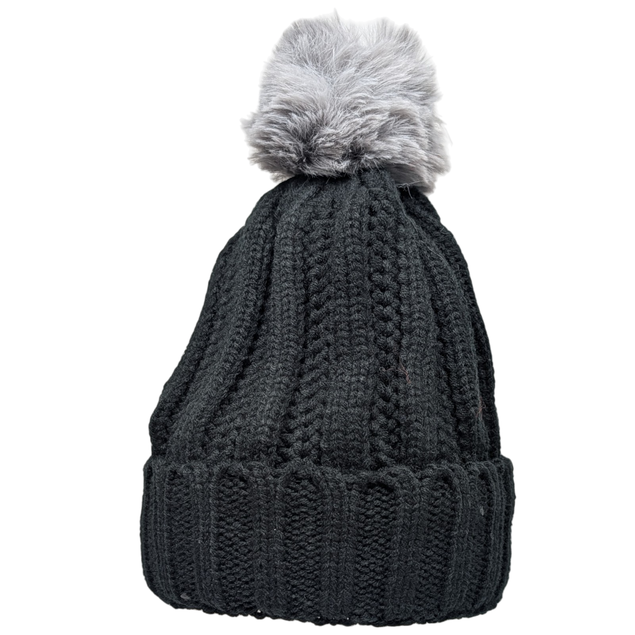 Knit Hat With Three Interchangeable Poms - Black