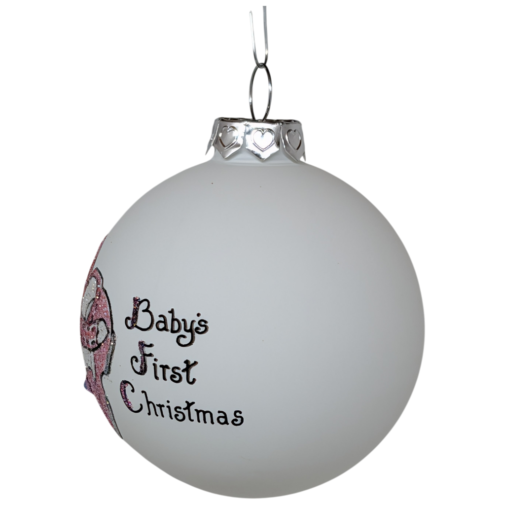 Baby's First Christmas Keepsake Glass Ornament - Pink Booties