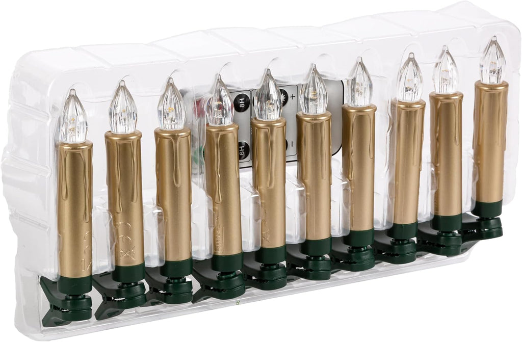 Clip-on LED Candles with Remote - Gold - 10 Pack
