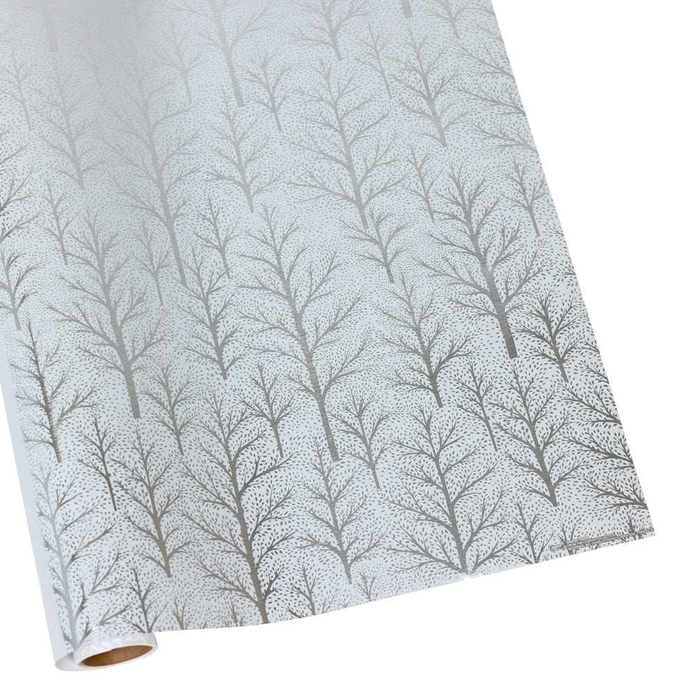 Winter Trees White & Silver Embossed Foil Gift Wrap - 30" x 6' Roll