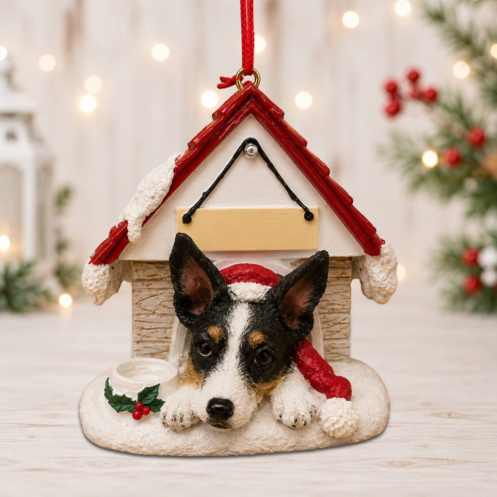Ceramic Doghouse Ornament - Rat Terrier