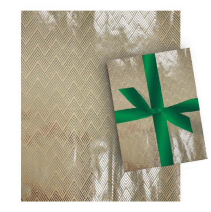 Foil Embossed Kraft Roll Wrap - 30" x 120" - Chevron Trees