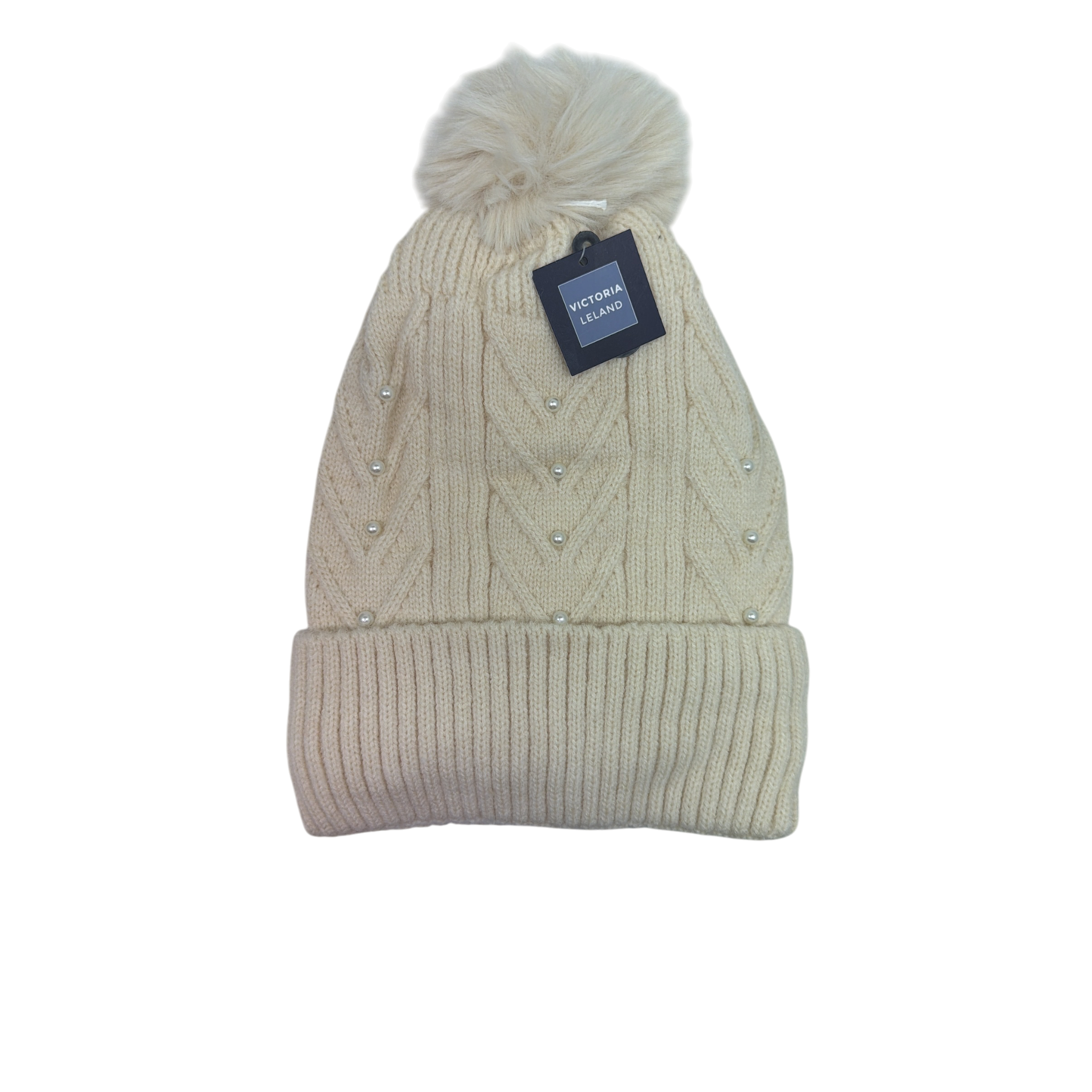 Pearl Chevron Knit Hat - Cream