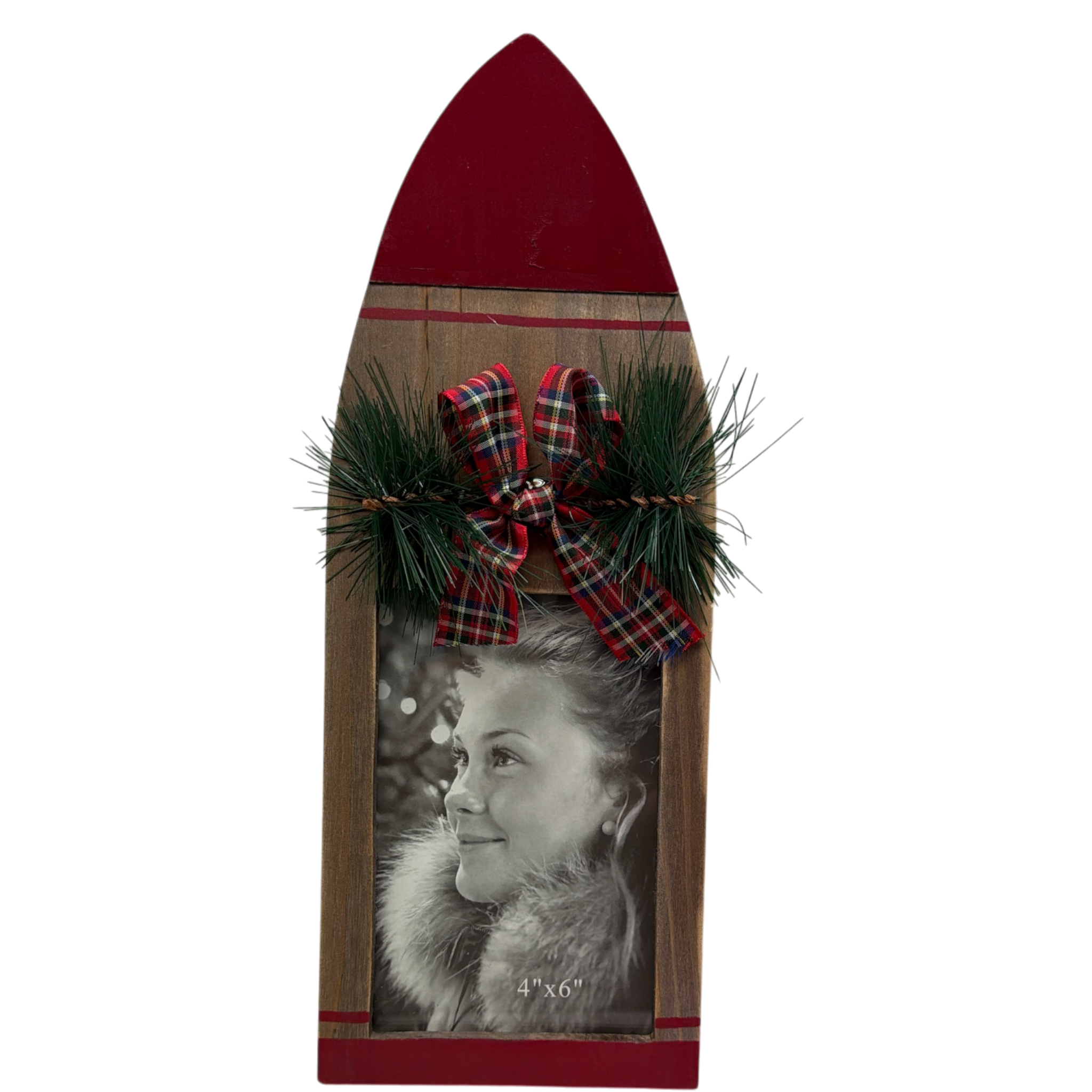 Wood Tabletop Ski Shaped 4X6 Photo Frame - Red