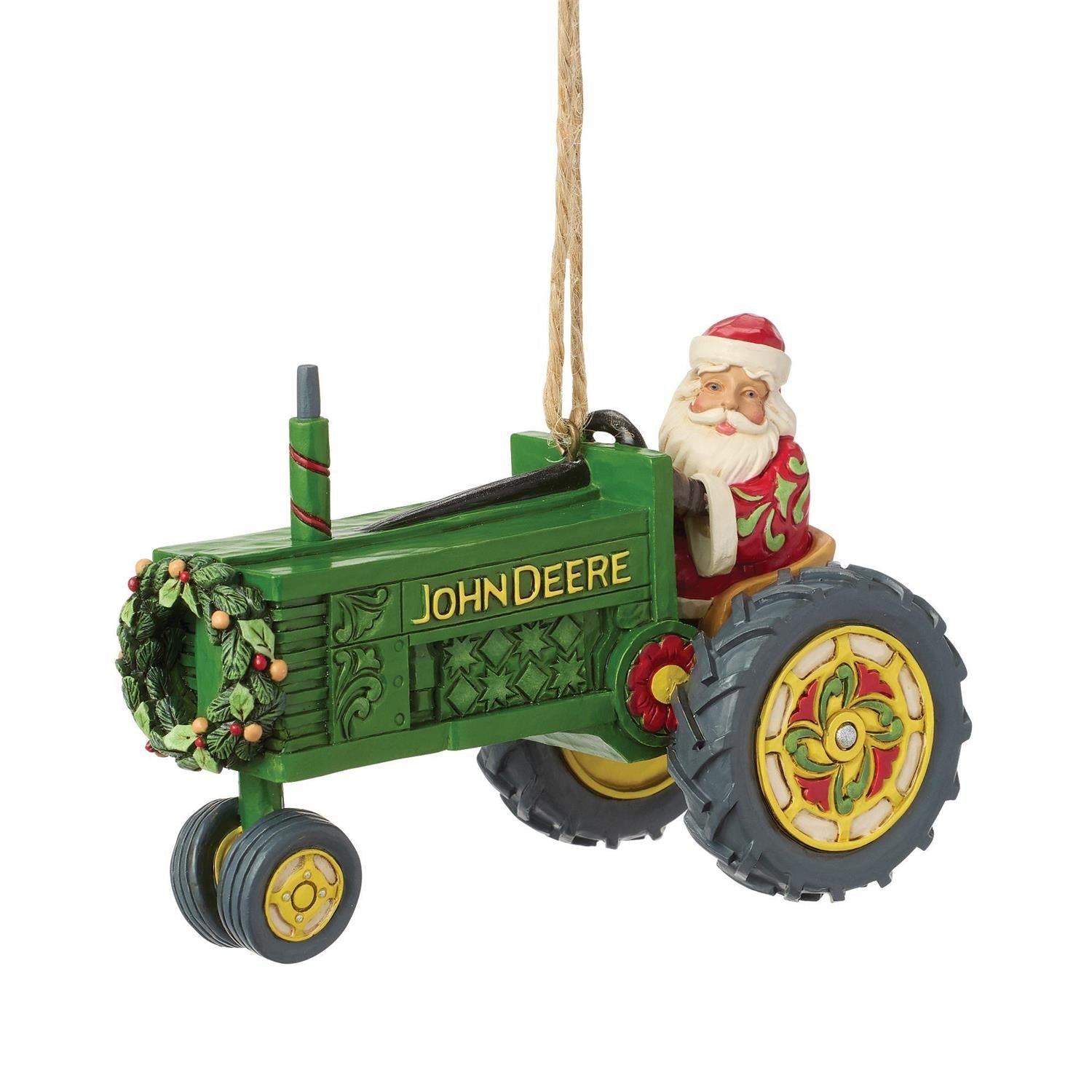 Santa in John Deere Tractor Ornament