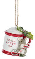 Holiday Mouse With Mug Ornament - Fa La La La Latte