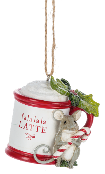 Holiday Mouse With Mug Ornament - Fa La La La Latte