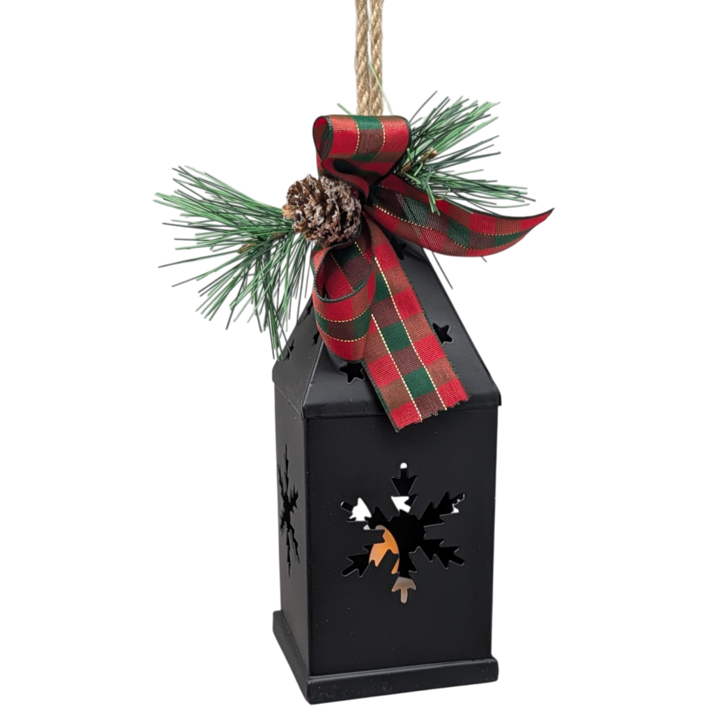Punched-Tin Lighted Lantern - Matte Black