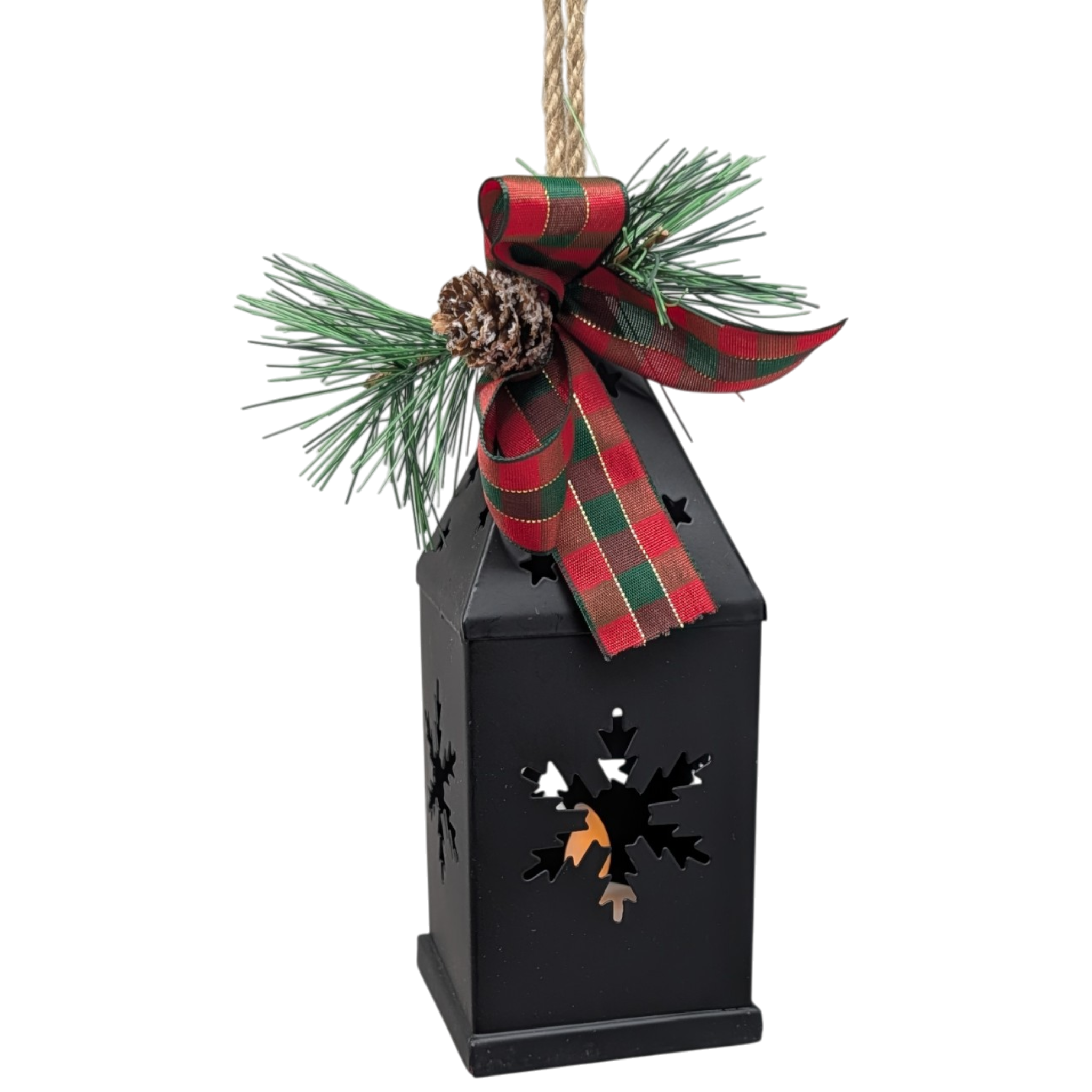 Punched-Tin Lighted Lantern - Matte Black