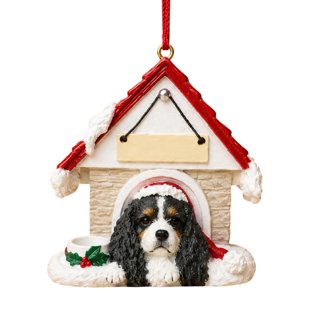 Ceramic Doghouse Ornament - King Charles - Tri-color