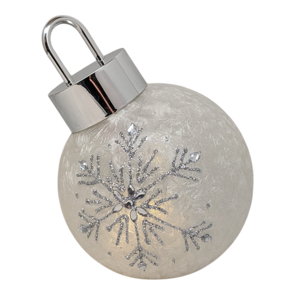 Frosted Cream Lighted Snowflake Glass Ornament