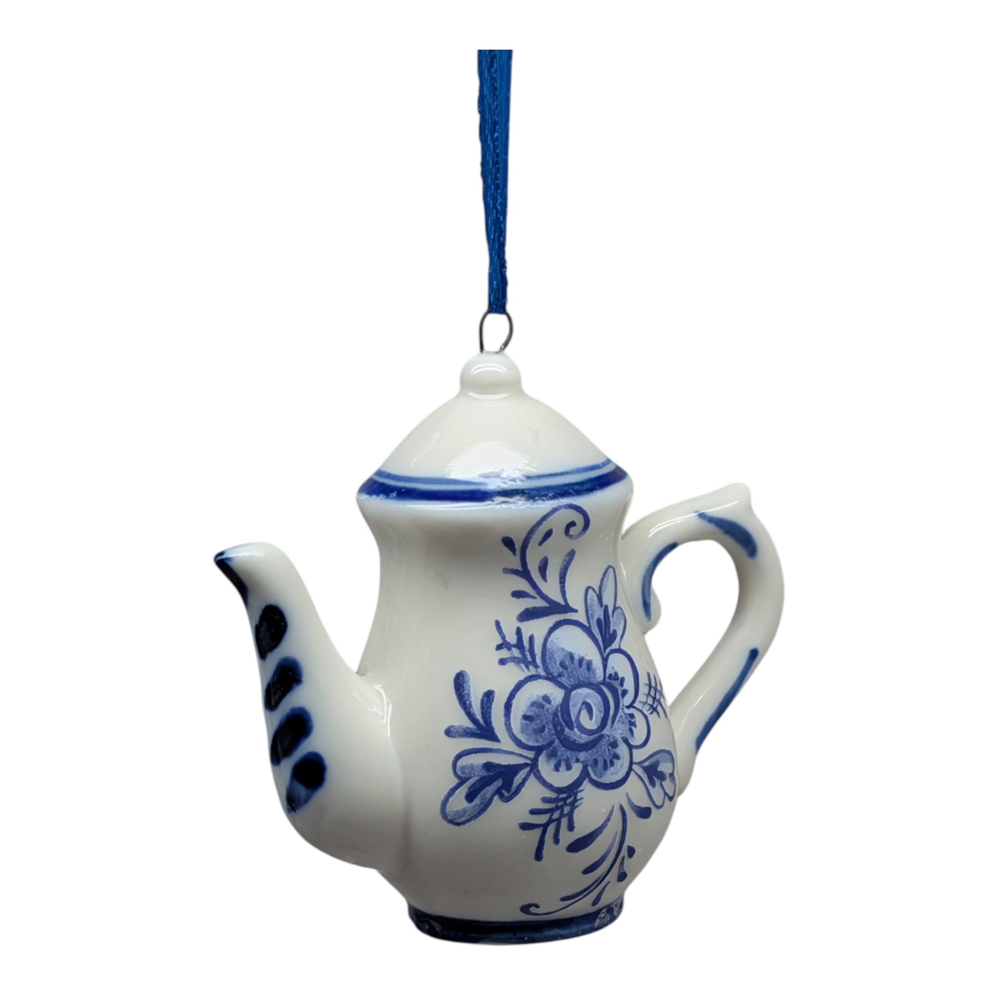 Porcelain Blue Teapot Ornament - Tall