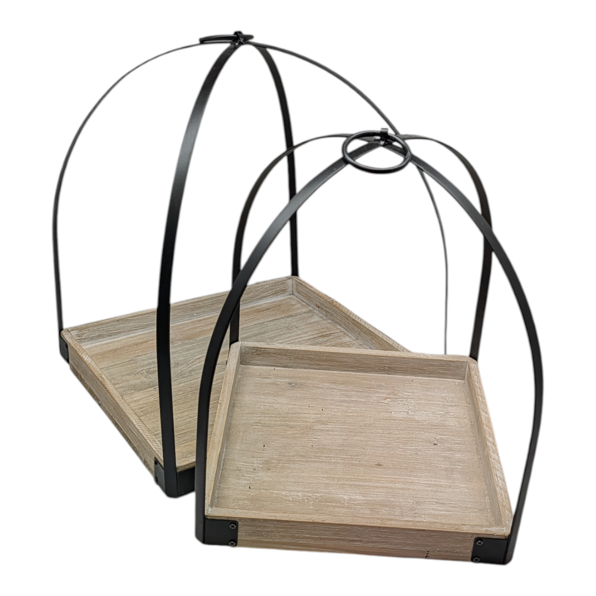 Metal and Mango Wood Lantern Set – Set of Two