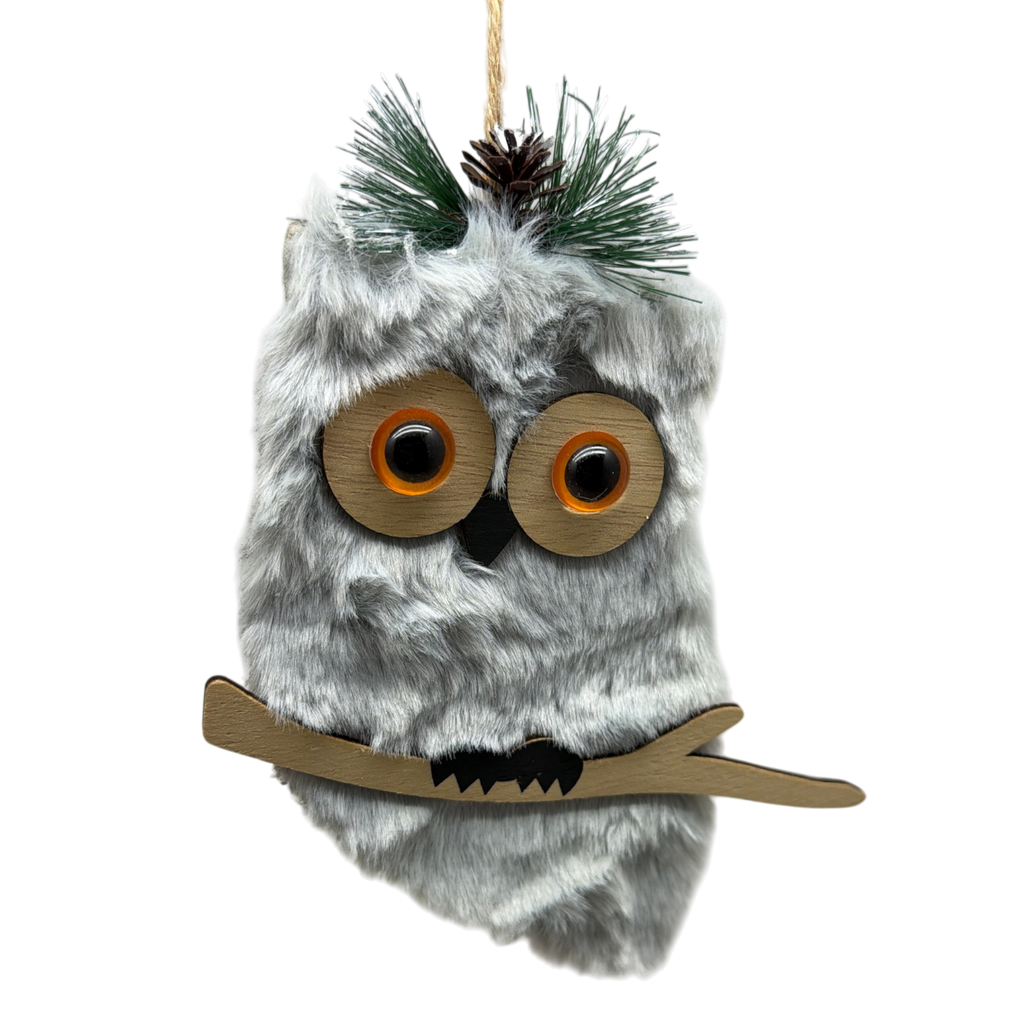 Grey Holiday Owl Ornament