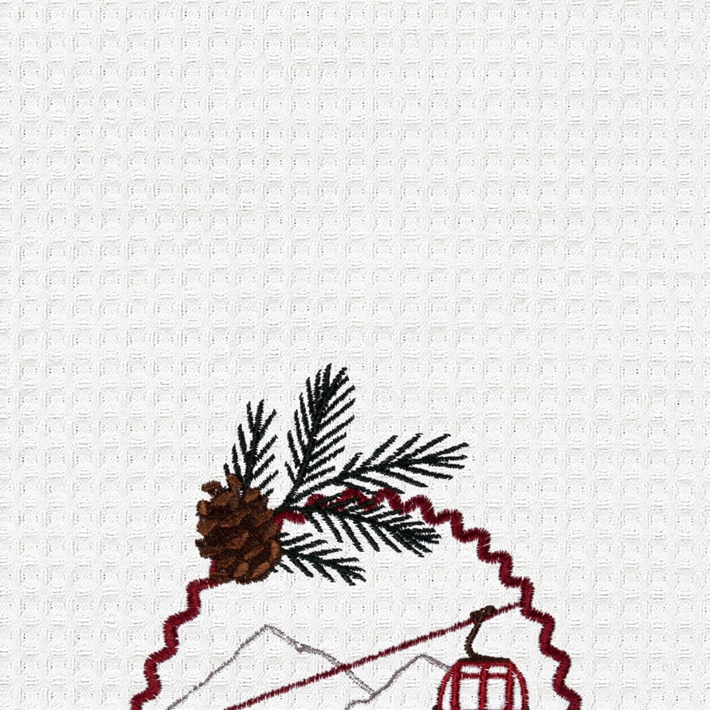 Ski Slope Winter Theme  Embroidered Cotton Waffle Weave Towel