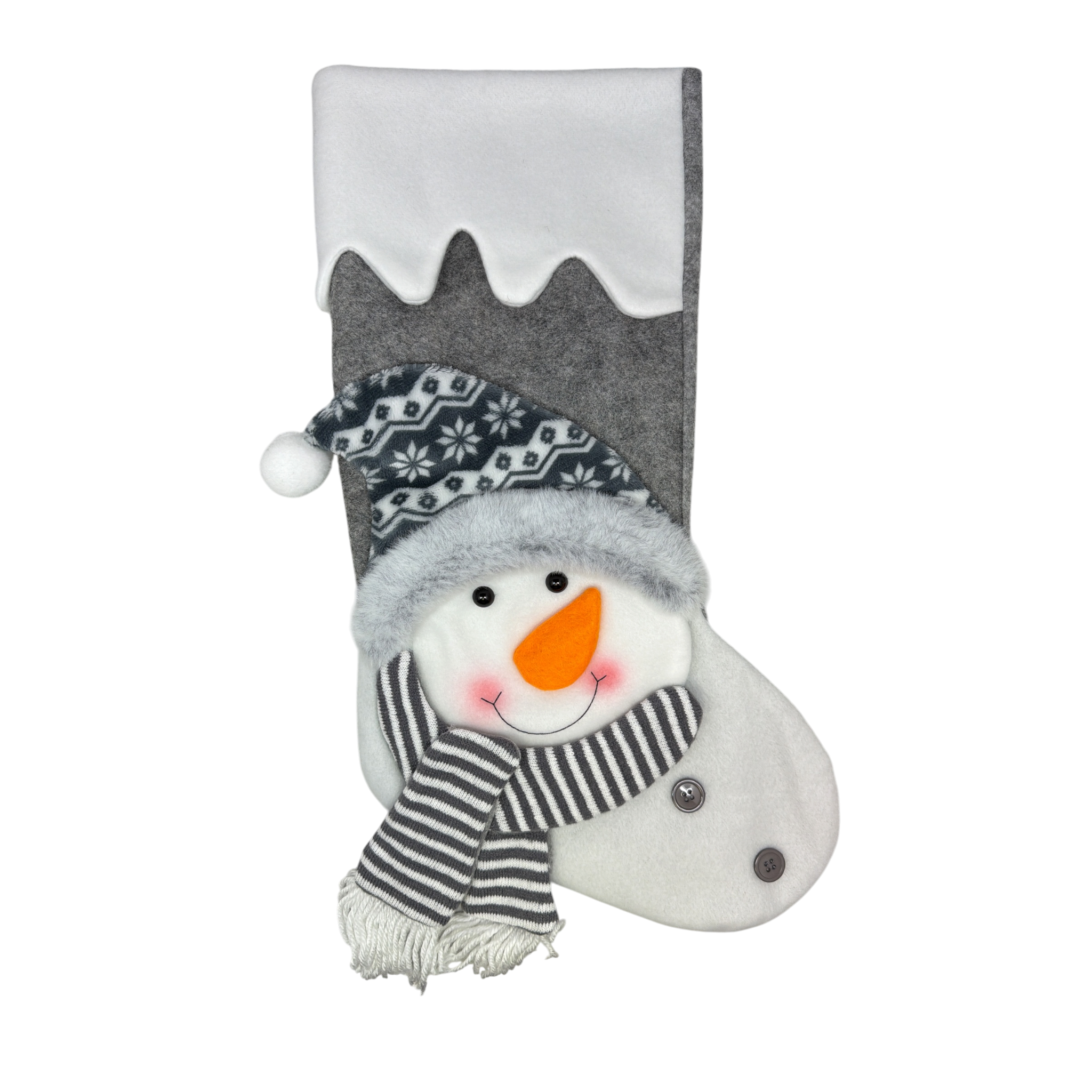 Fabric Snowman Stocking - Gray and White