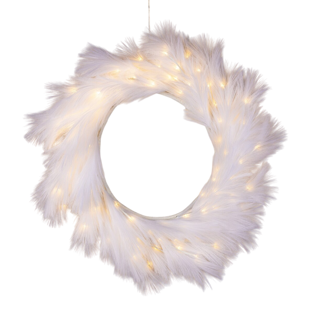 Lighted Artificial Pampas Grass Wreath