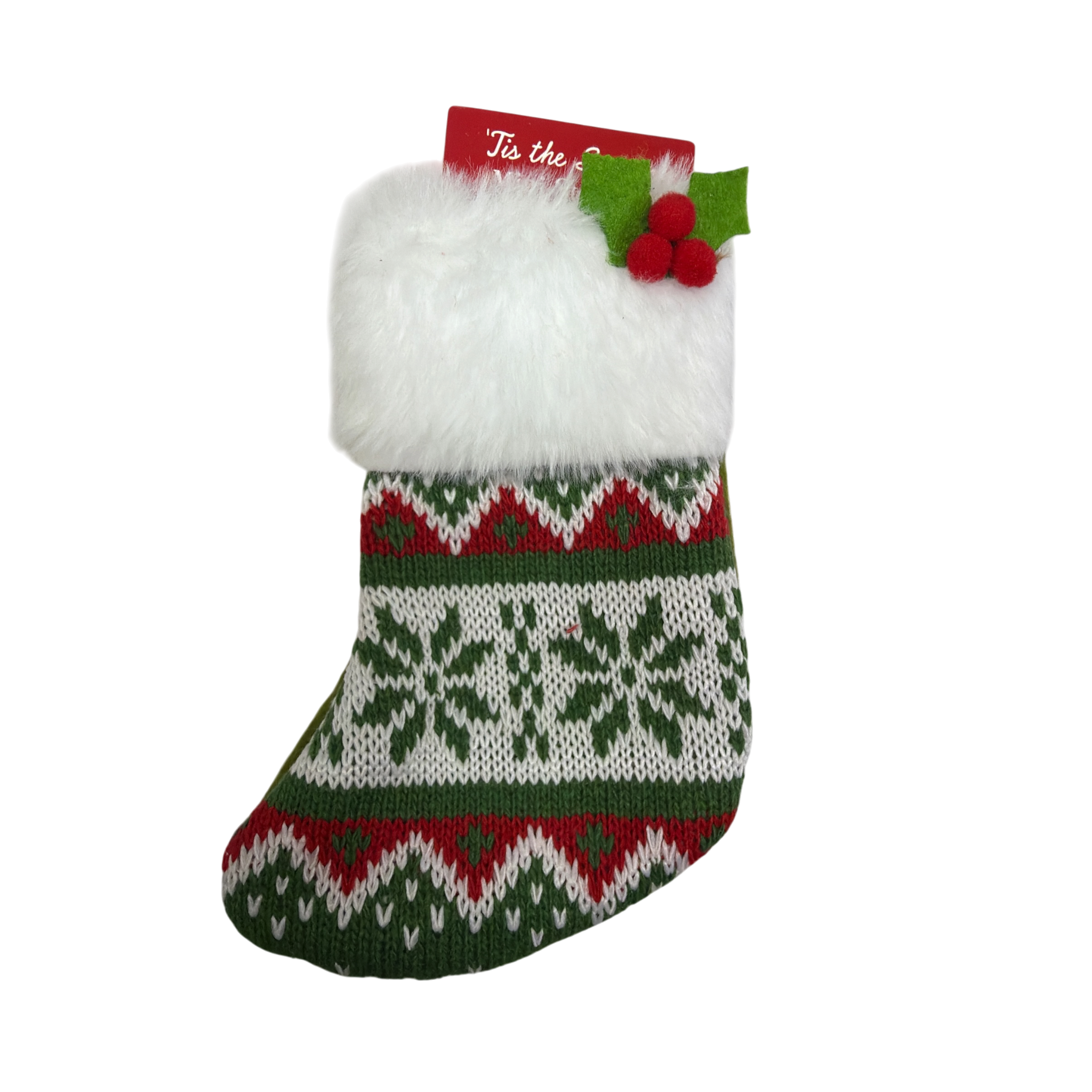 Mini Knit Stocking - Green With Green Snowflake