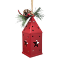Punched-Tin Lighted Lantern - Red