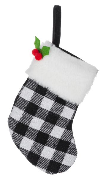 Mini Stocking Gift Card Holder - White/Black Check