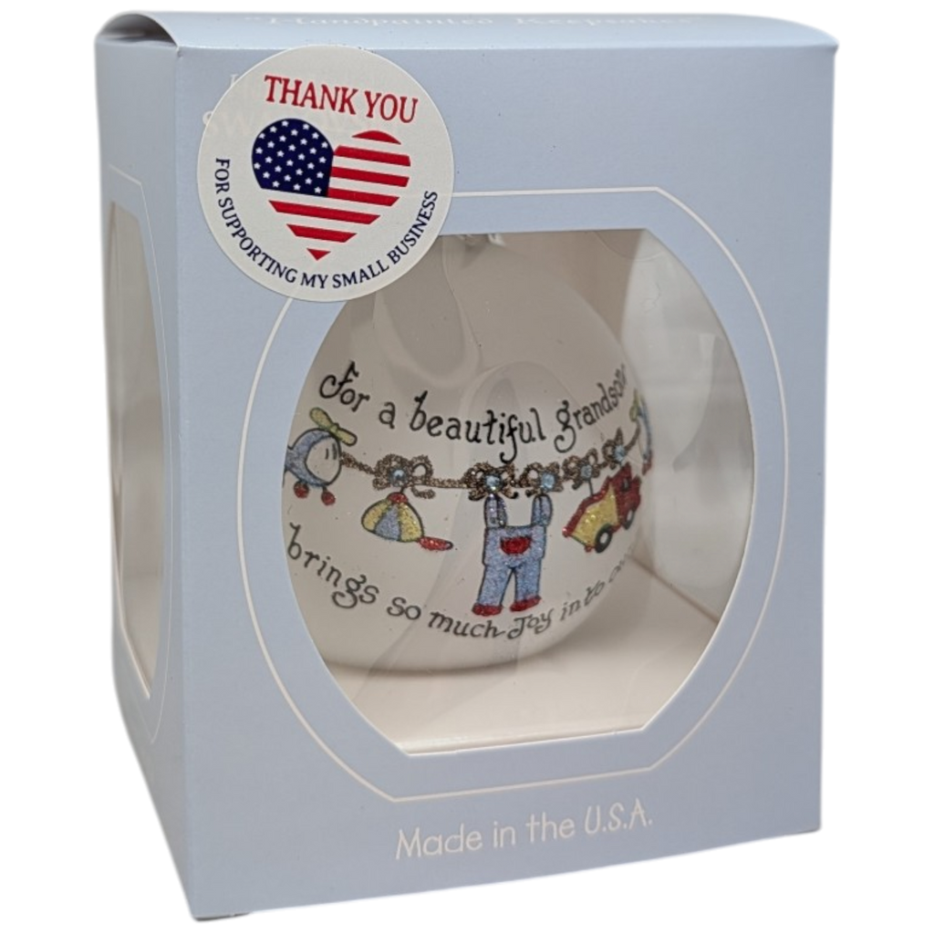 Christmas Keepsake Glass Ornament - For a Beautiful Grandson