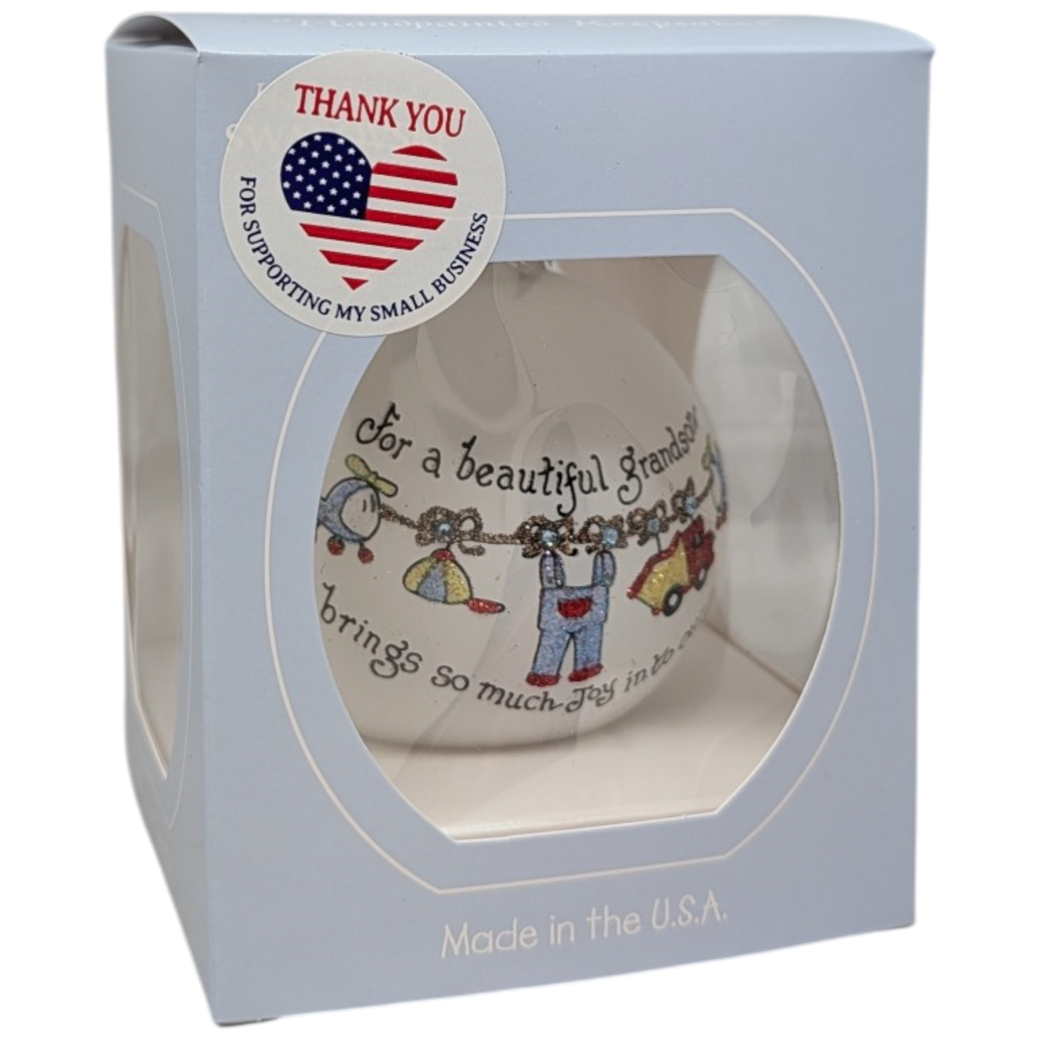 Christmas Keepsake Glass Ornament - For a Beautiful Grandson
