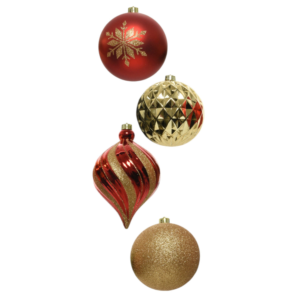 Vibrant Red and Gold Shatterproof Oversize Ornament Set