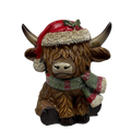 Resin Holiday Highland Cow  - Green Scarf