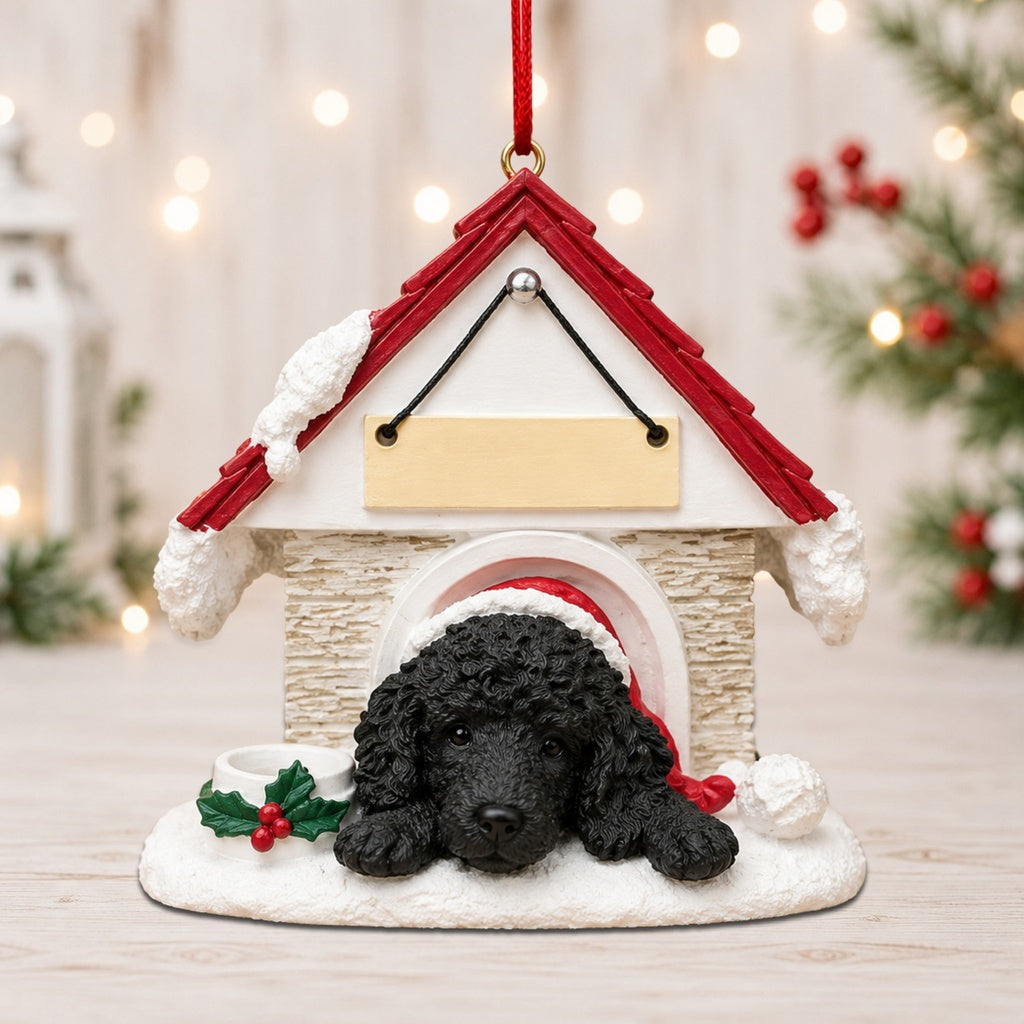 Ceramic Doghouse Ornament - Poodle - Black