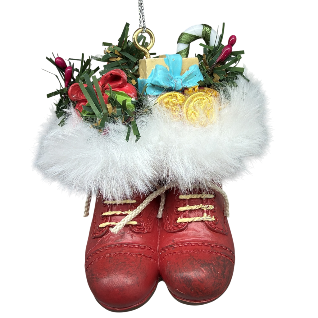 Filled Boots With Joy Ornament  - Red