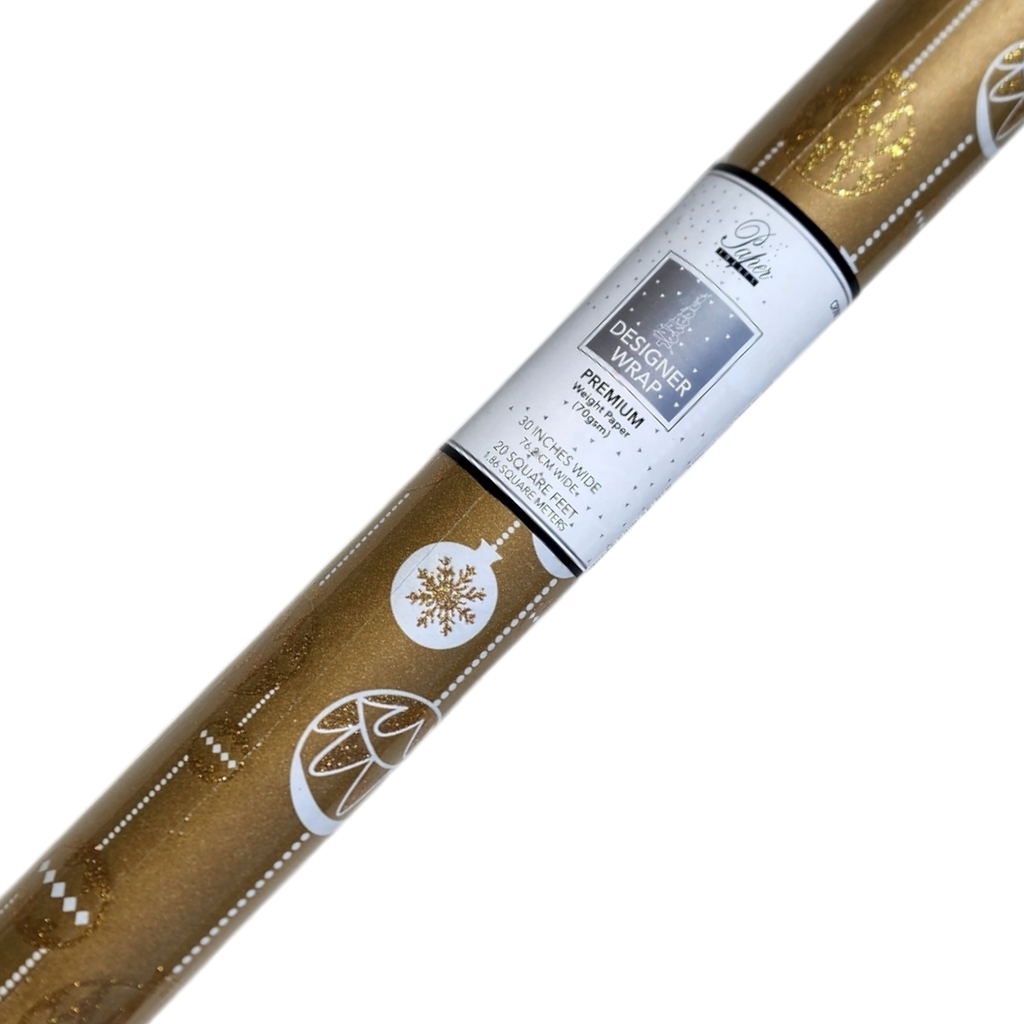 Glitter Accented Roll Wrap - 30" x 96" - Golden Ornament
