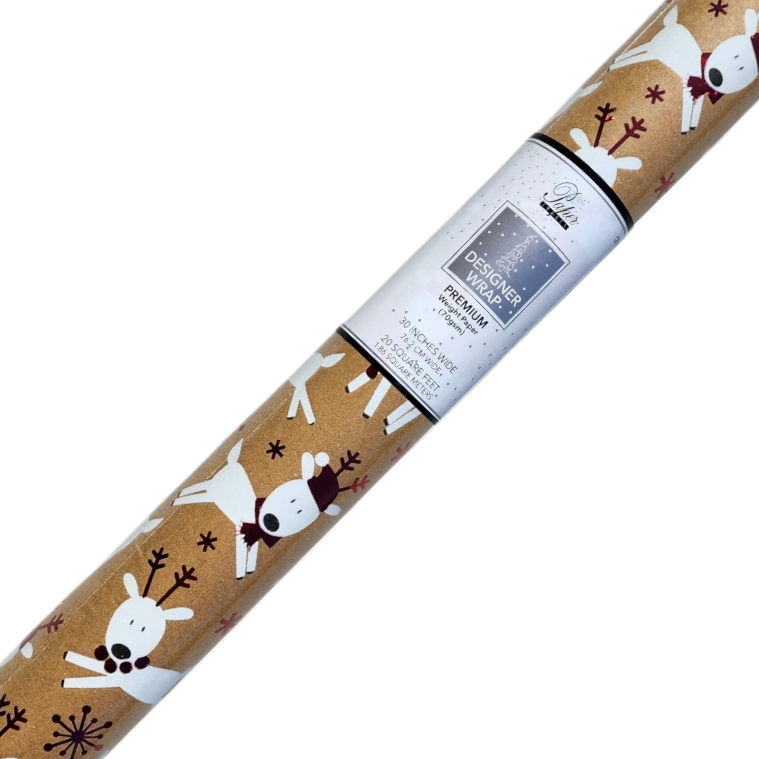 Kraft Foil Roll Wrap - 30" x 96" - Whimsical Reindeer