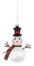 Snowman Snow Filled Ornament With Black Hat