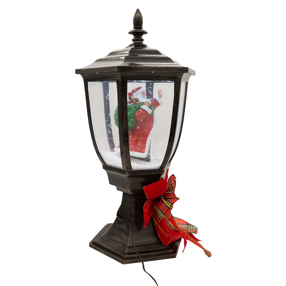 12" Lighted Musical Santa Lamp Post With Snow Effect