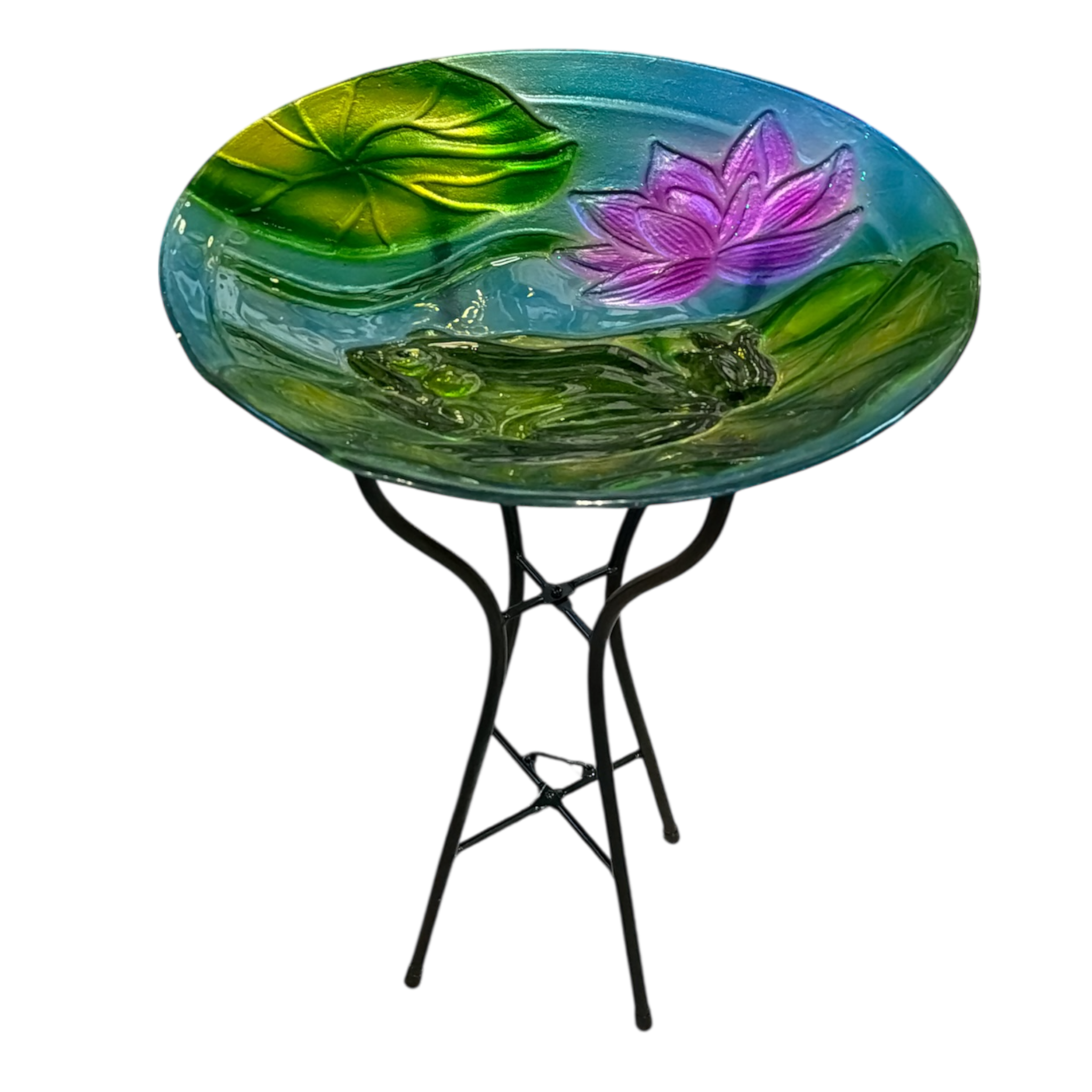 Frog Fused Glass Bird Bath