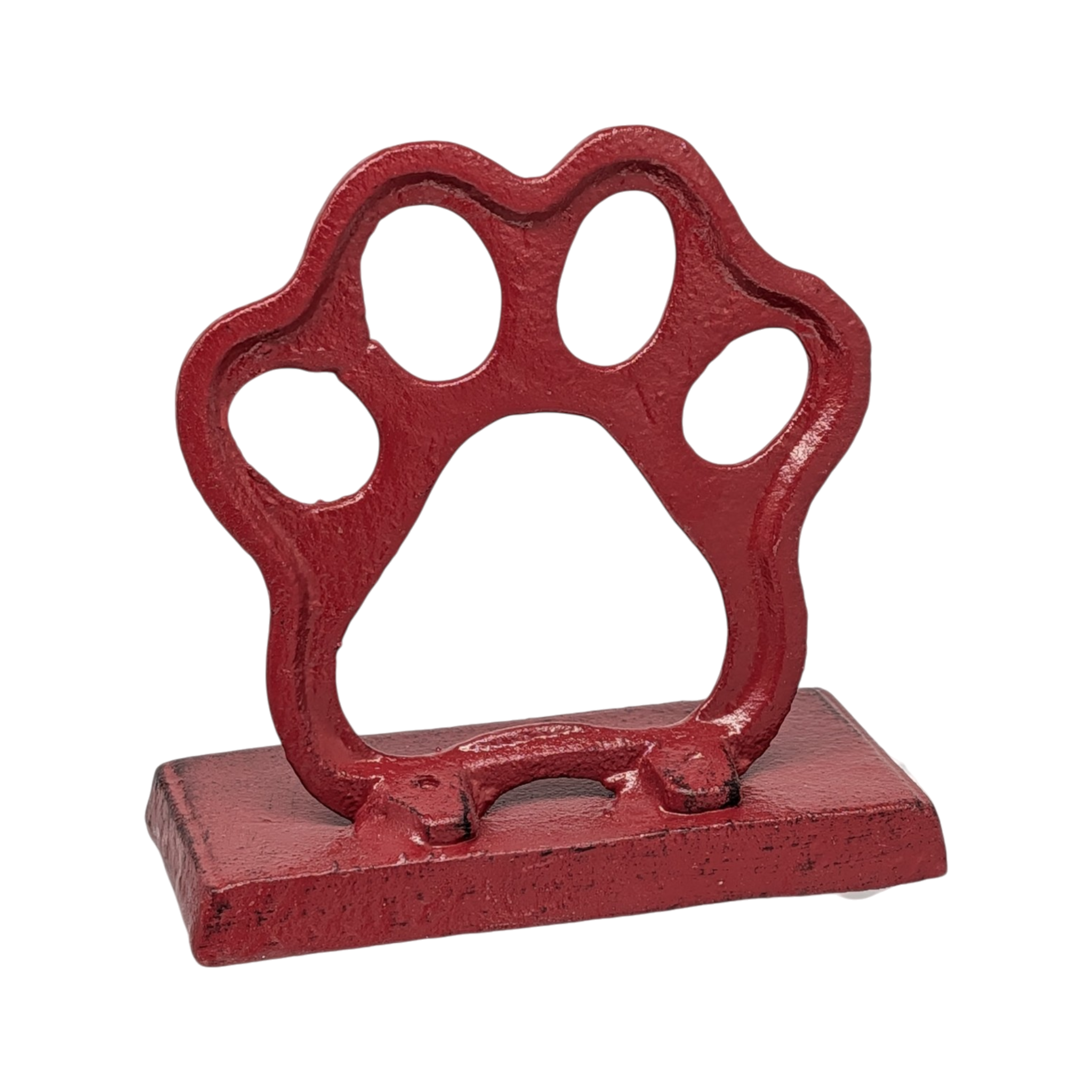 Cast Iron Paw Print Stocking Holder - Red