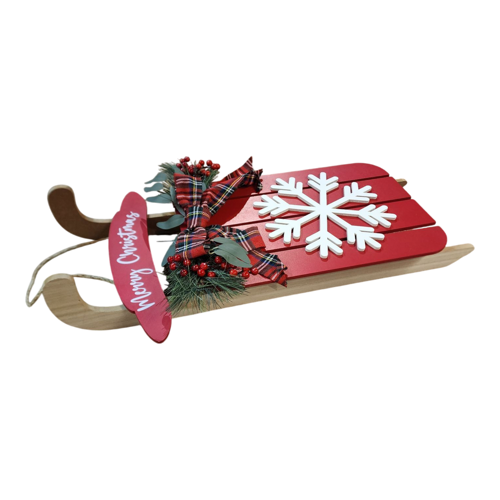 Wood Holiday Snowflake Sleigh - 24 Inch - Red