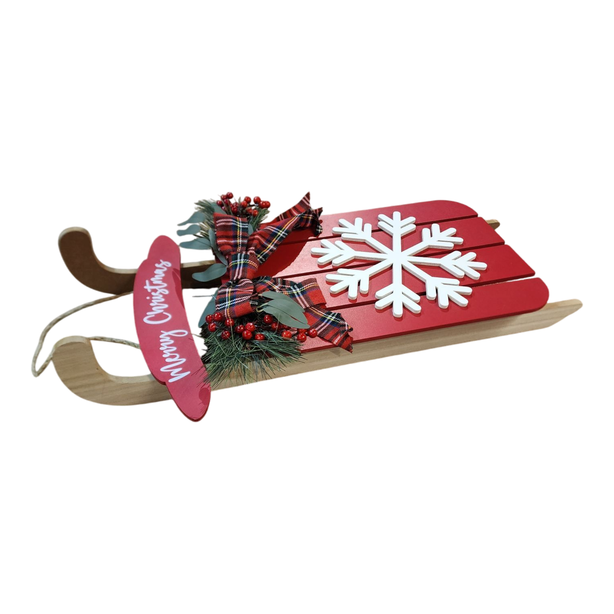 Wood Holiday Snowflake Sleigh - 24 Inch - Red